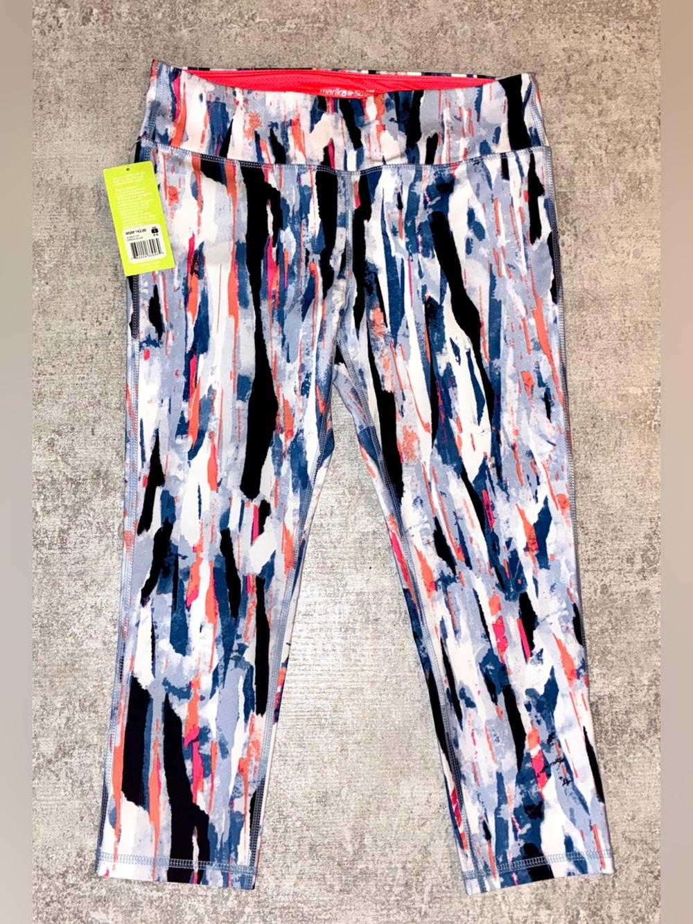 Marika Abstract Print Capri Leggings - Navy, Coral & White